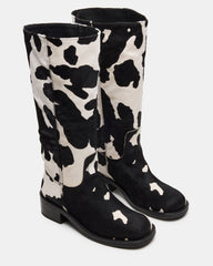 RIGGS BLACK COW PRINT WIDE CALF - BLACK WHITE / 6.0W / 34 - SM REBOOTED